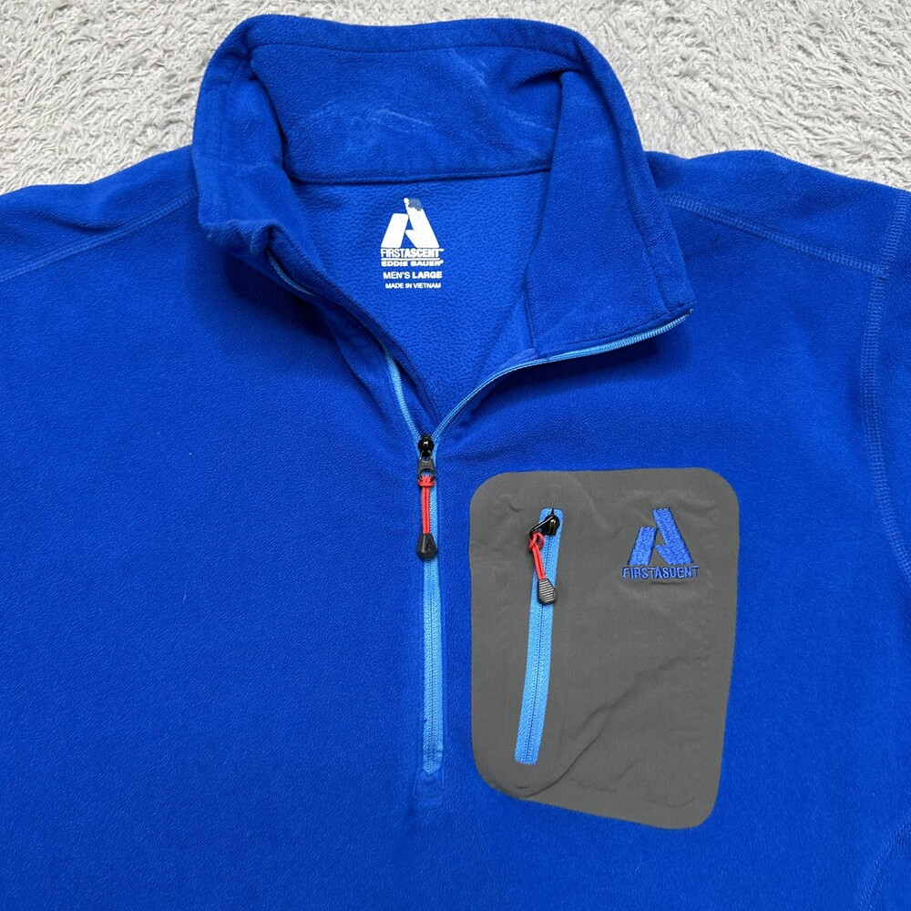 Eddie Bauer First Ascent Fleece Mens L Blue Pullover 1/4 Zip Midlayer Longsleeve